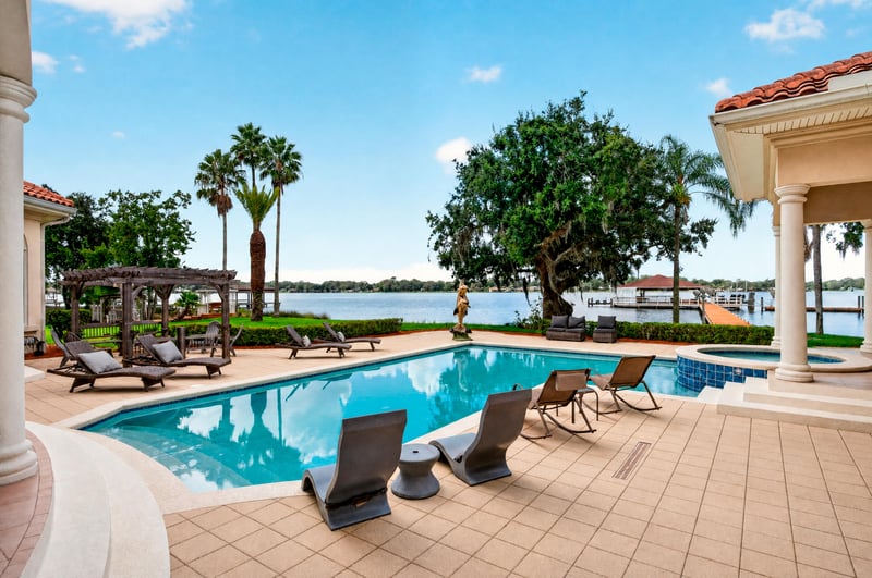 Pool deck with lake view at 344 Broward Rd, Jacksonville, FL