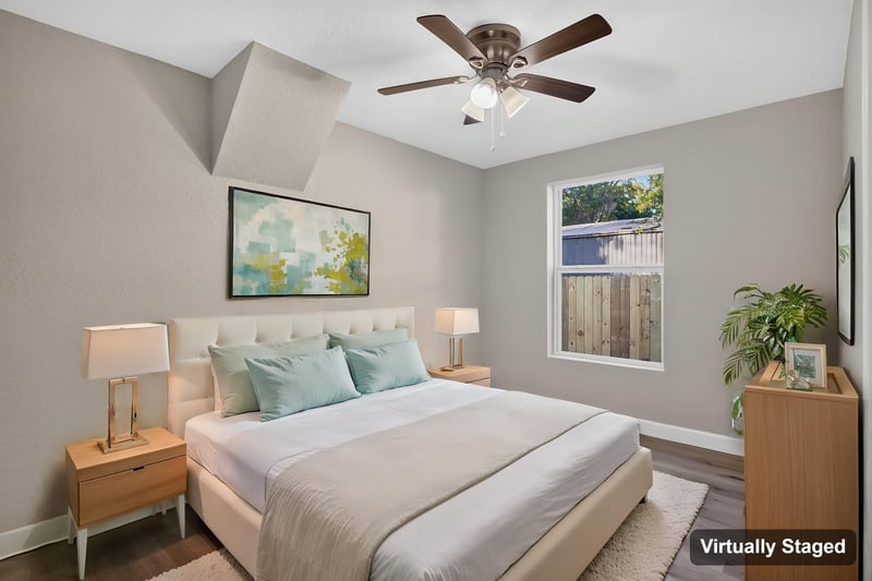 Bedroom with virtual staging, photographed by Megapixeler on Susie St, Jacksonville