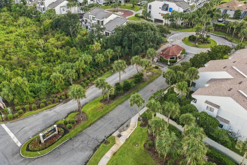 Aerial view of the community entrance and landscaping in Ponte Vedra Beach, FL