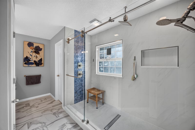 Primary bathroom with glass walk-in shower at 12825 Kelsey Island Dr, Jacksonville, FL 32224