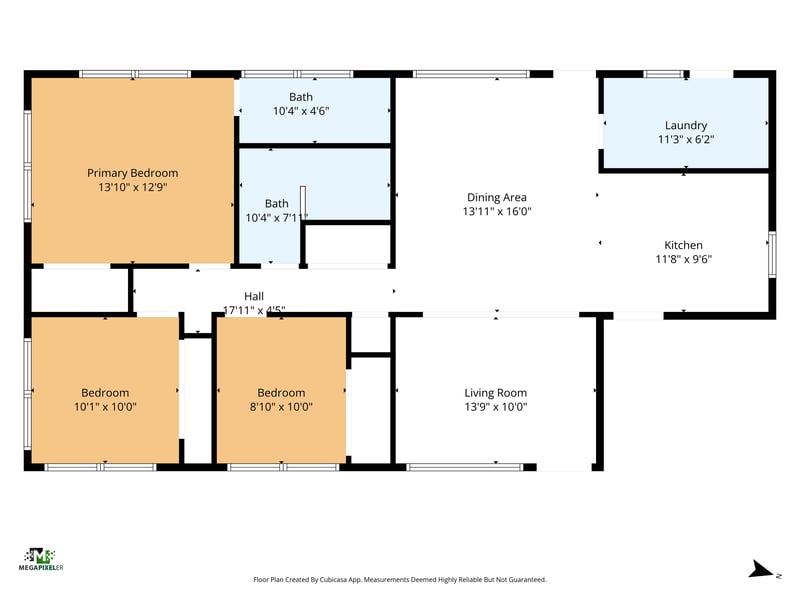 Floor plan showing bedrooms, baths, kitchen and living areas at 9506 Harriet Ave, Jacksonville, FL 32208
