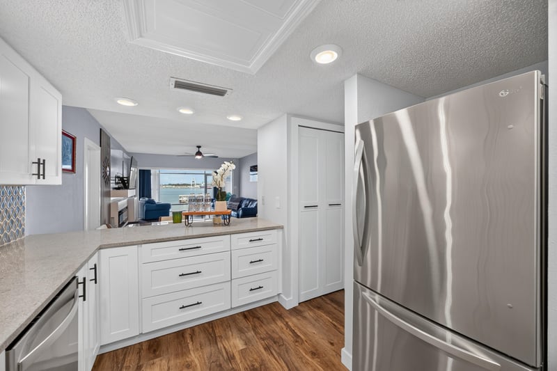 Kitchen counter and refrigerator at 2280 Shepard St