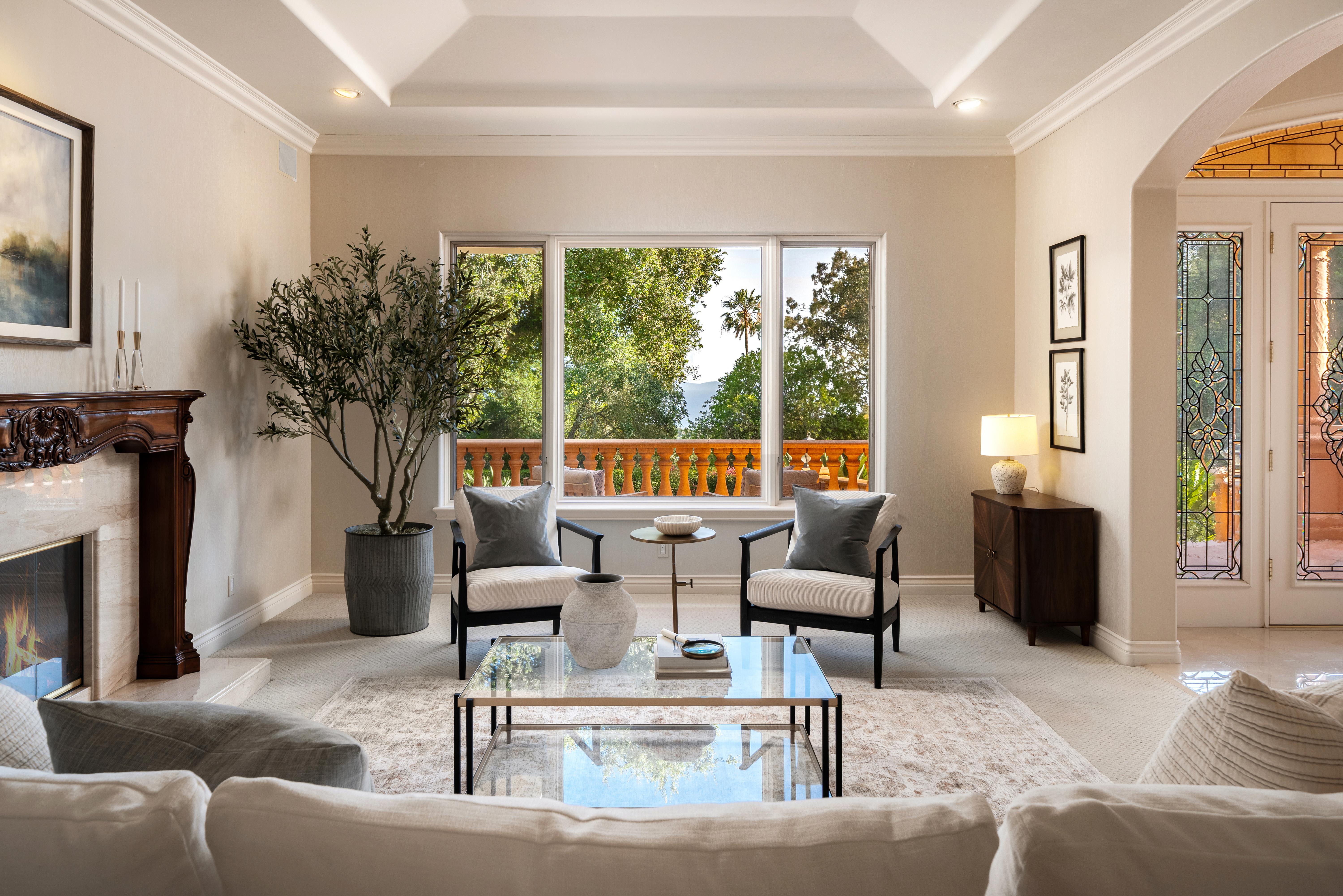 Floor plan real estate documentation for luxury property at 450 El Cielito Rd, Santa Barbara — 2D architectural floor plan illustrating the full scale and flow of this Santa Barbara Riviera estate. Our team captured still photography, aerial drone photography, twilight photography, a Matterport virtual tour, a 2D floor plan, and a custom property website from afternoon through twilight.