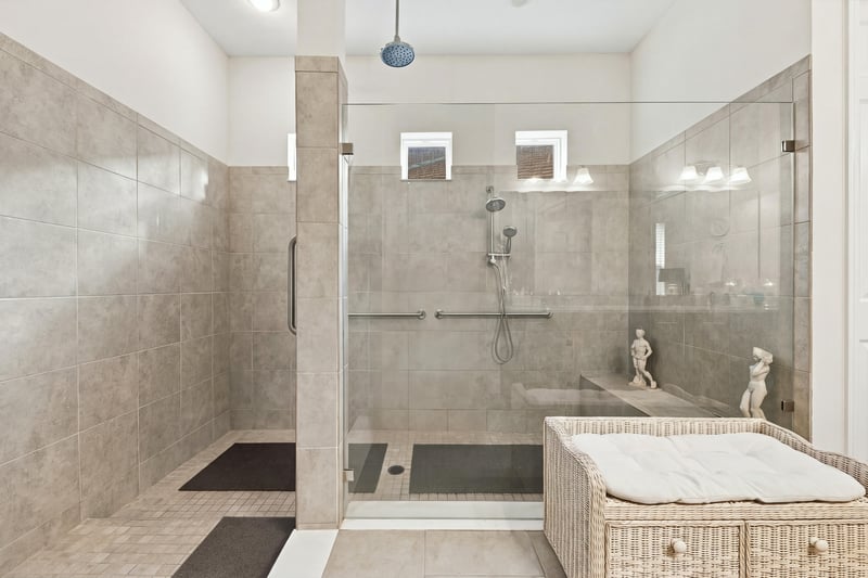 Primary bathroom walk-in shower, photographed by Megapixeler on Lucena Ln, Jacksonville, FL