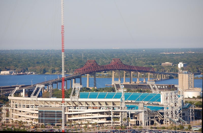 Bridge and stadium view along the river in Jacksonville