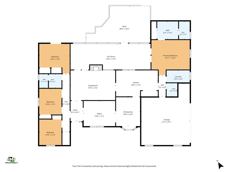 Floor plan showing four bedrooms and two baths at 981 Marble Ridge Dr, Orange Park, FL 32065
