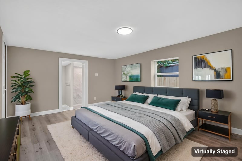 Bedroom with virtually staged bed, photographed by Megapixeler on Susie St, Jacksonville