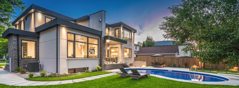 Home exterior converted to twilight through advanced photo editing