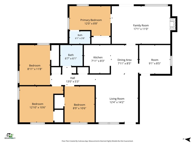 Floor plan showing bedrooms, bath, kitchen, and living areas at 184 Draco St, Orange Park, FL 32073