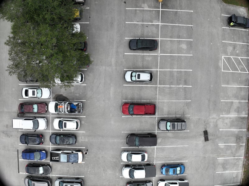 Aerial view of parking lot with shade trees at 9406 Atlantic Blvd, Jacksonville, FL 32225