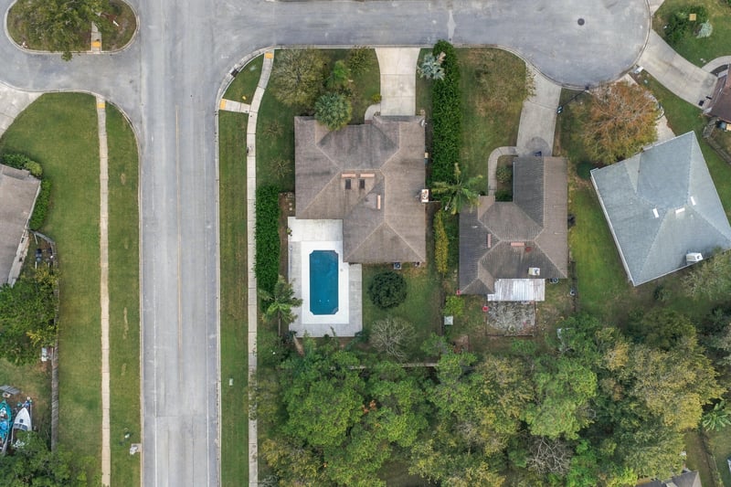 Aerial overhead view of the home and lot, photographed by Megapixeler on Winding Springs Ct, Jacksonville