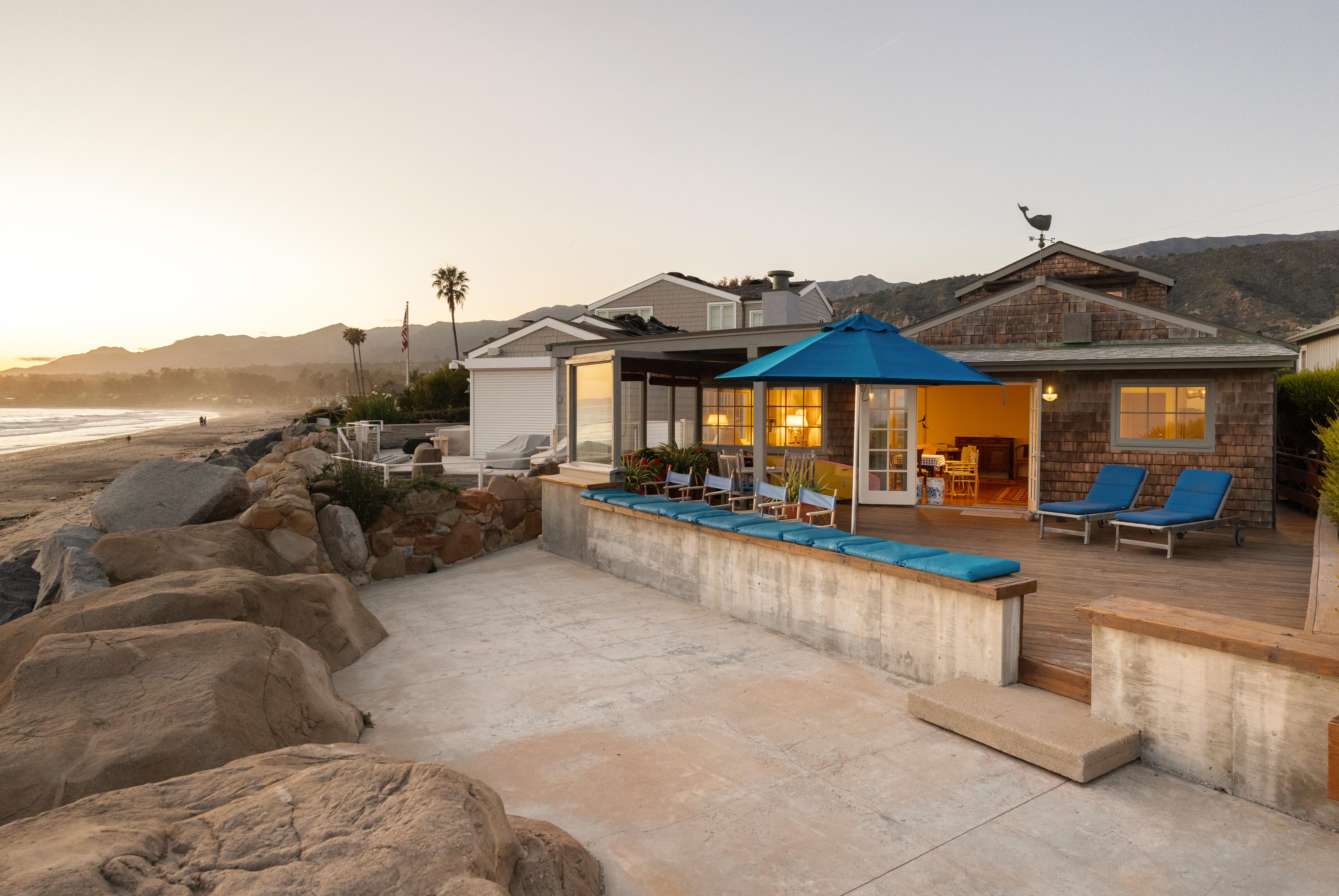 Aerial drone photography of 3581 Padaro Ln, Carpinteria CA — sweeping Southern California coastline and Santa Ynez Mountains backdrop by VirTour Media