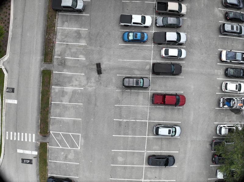 Aerial view of parking rows and crosswalk at 9406 Atlantic Blvd, Jacksonville, FL 32225