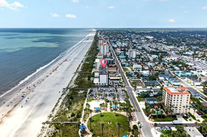 Aerial view of the shoreline and city in Jacksonville Beach