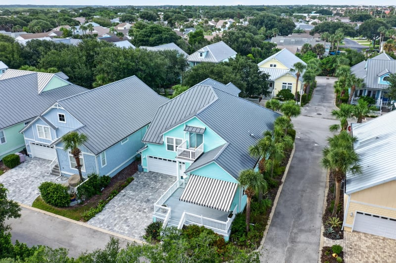 Aerial view of the home and driveway at 117 Island Cottage Way, St. Augustine, FL 32080