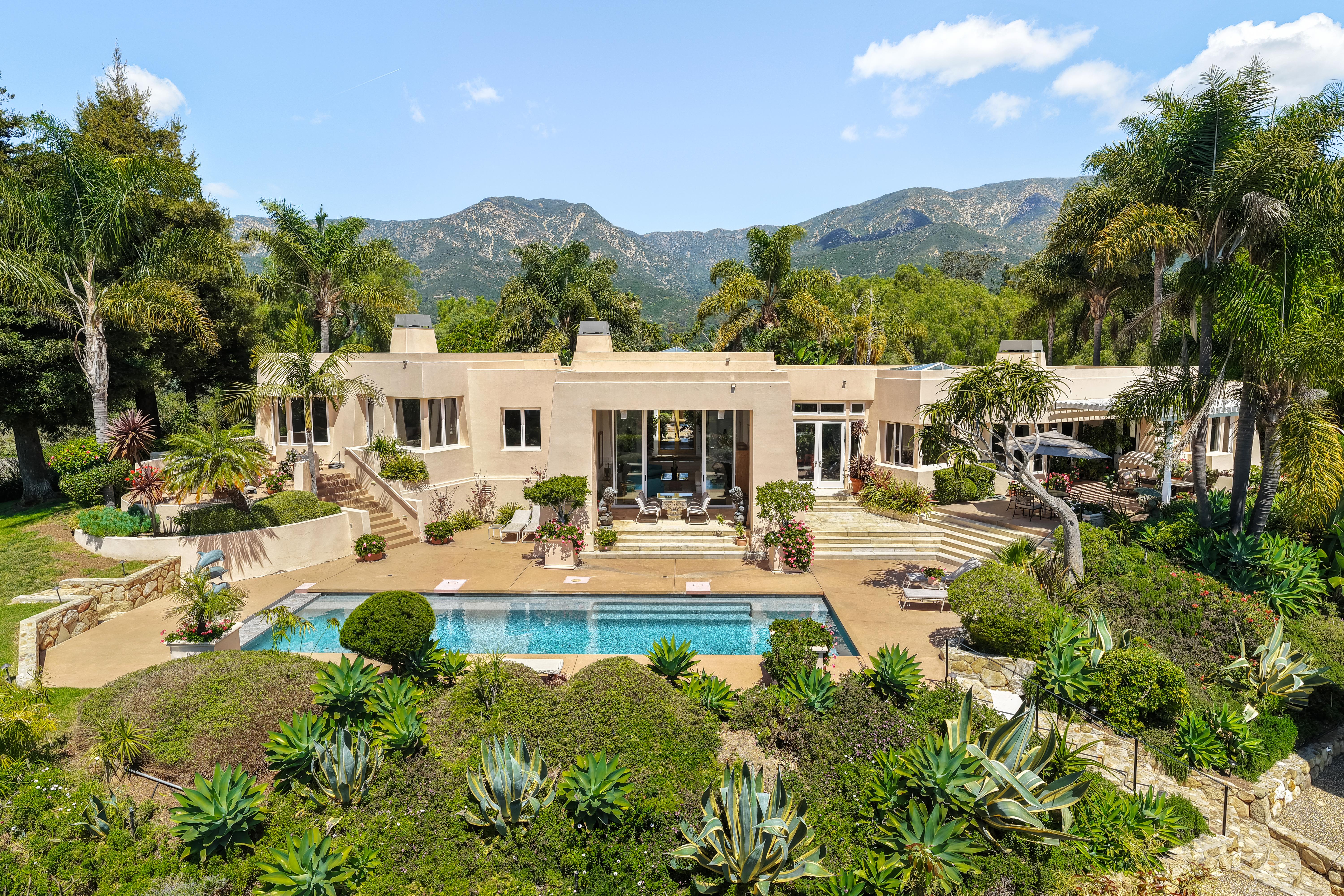 Real estate drone photography of 11 Hunt Drive Santa Barbara with sweeping Santa Ynez Mountain backdrop by VirTour Media