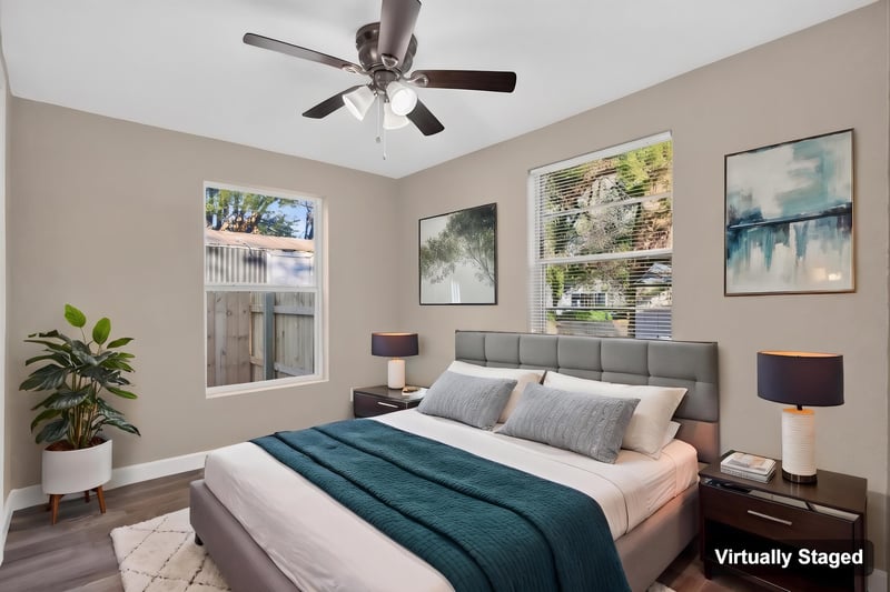 Bedroom with virtually staged bed, photographed by Megapixeler on Susie St, Jacksonville