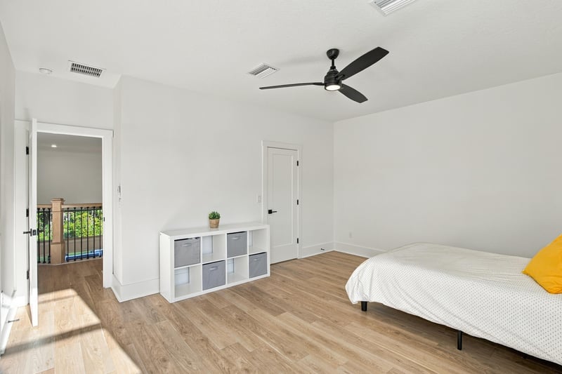 Bedroom with twin bed and cube shelving at 907 Seagrove Dr, Ponte Vedra Beach, FL 32081