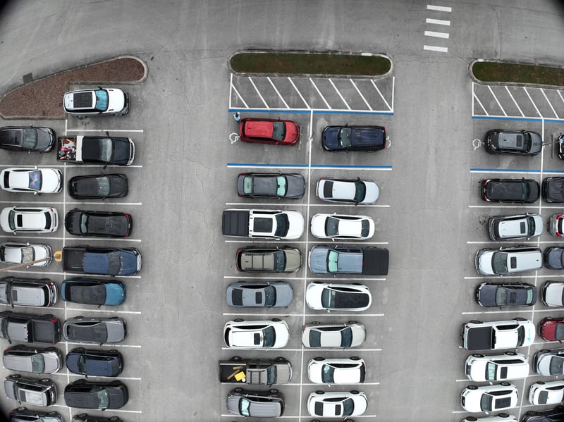 Aerial view of parking lot and landscaped medians at 9406 Atlantic Blvd, Jacksonville, FL 32225
