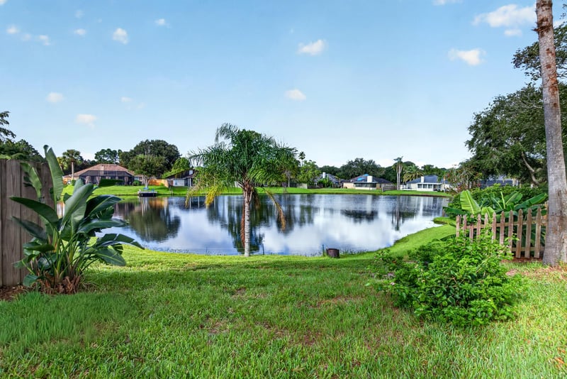 Backyard with pond and palm trees at 4556 Shaky Leaf Ln N, Jacksonville, FL 32224