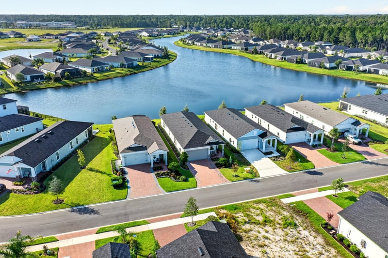 Aerial view of homes along the pond in St. Augustine, FL