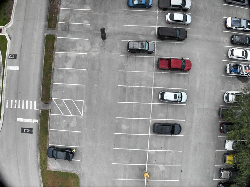 Aerial view of parking lot and crosswalk at 9406 Atlantic Blvd, Jacksonville, FL 32225