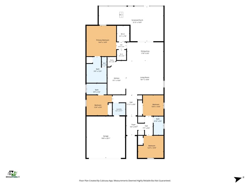 Floor plan of 91 Tilloo Ct, St. Johns, FL: 4 bedrooms, 3 baths, about 2,300 sq ft