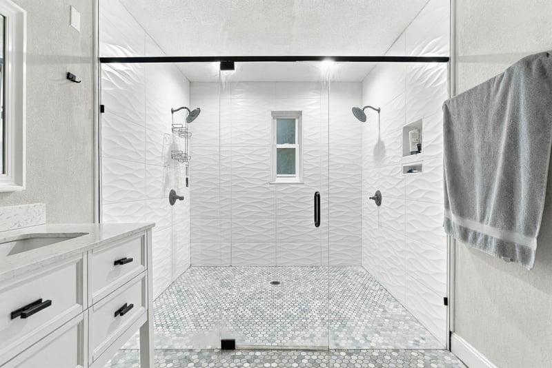 Primary bathroom with glass-enclosed shower at 357 Dillon Dr, Orange Park, FL