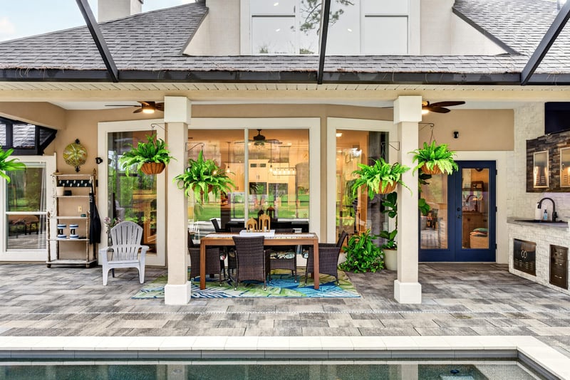 Lanai living space with outdoor fireplace at 2304 Spring Hill Ct, Orange Park, FL