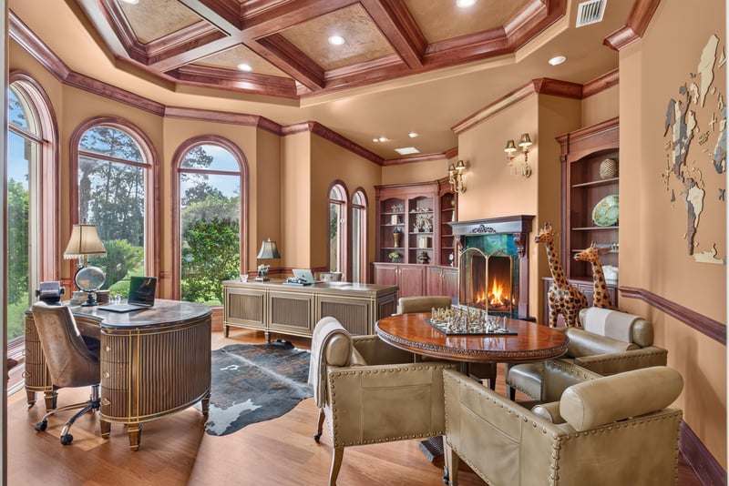 Office with fireplace and arched windows at 344 Broward Rd, Jacksonville, FL