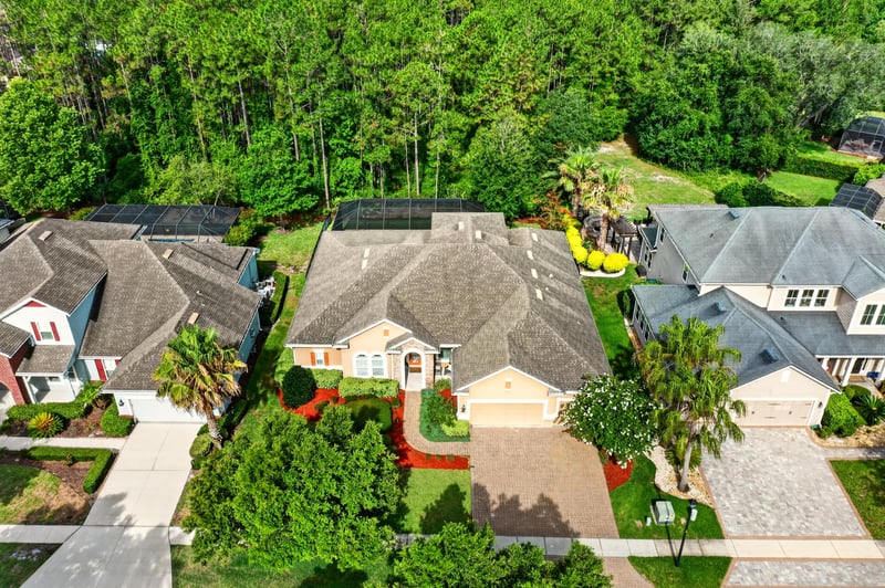 Aerial view of home among neighboring houses at 276 Cross Ridge Dr, Ponte Vedra Beach, FL 32081