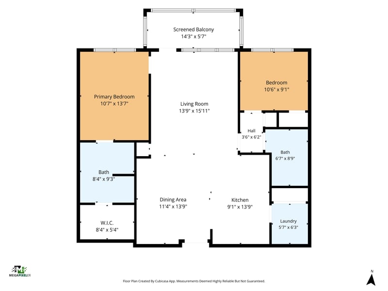 Floor plan of the two-bedroom, two-bath condo at 11251 Campfield Dr unit 1202, Jacksonville, FL 32256