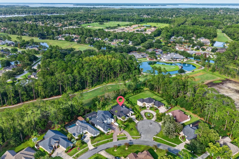 Aerial view of golf course and neighborhood in Orange Park, FL
