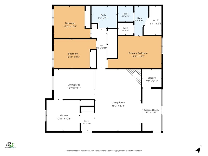 Floor plan showing bedrooms, bathrooms and living areas at 3801 Crown Point Rd unit 2061, Jacksonville, FL 32257